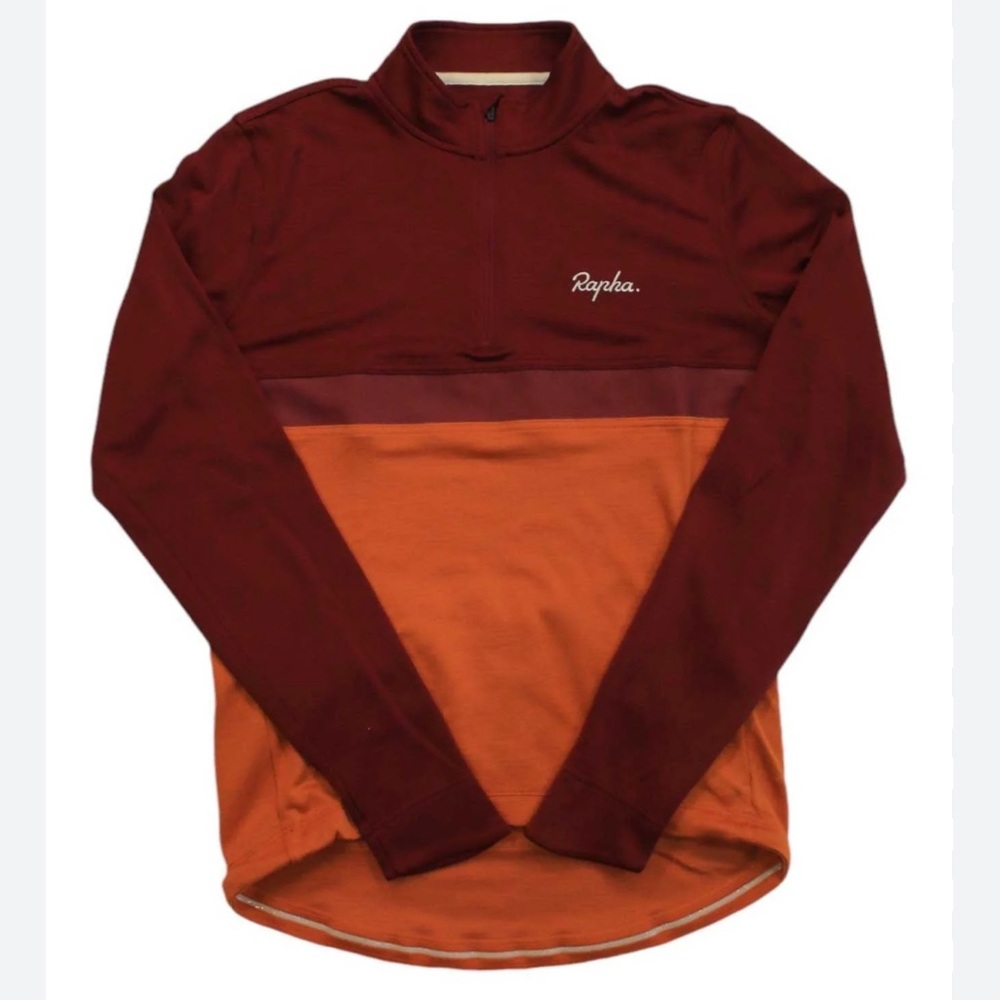 Rapha Wool Blend Long Sleeve‎ Club Jersey Quarter Half Zip Maroon Orange Small